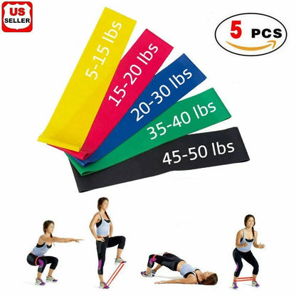 Resistance Bands Loop Set of 5 Exercise Workout Crossfit Fitness Yoga Booty Band